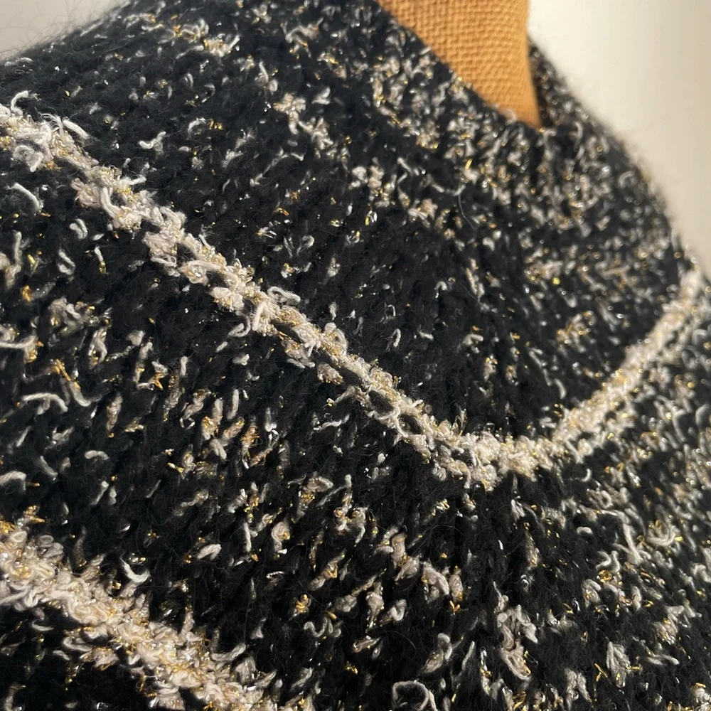 Made in Italy Glam Elegant Pullover Sweater, Gold w Timeless Ivory & Black - Picture 5 of 12
